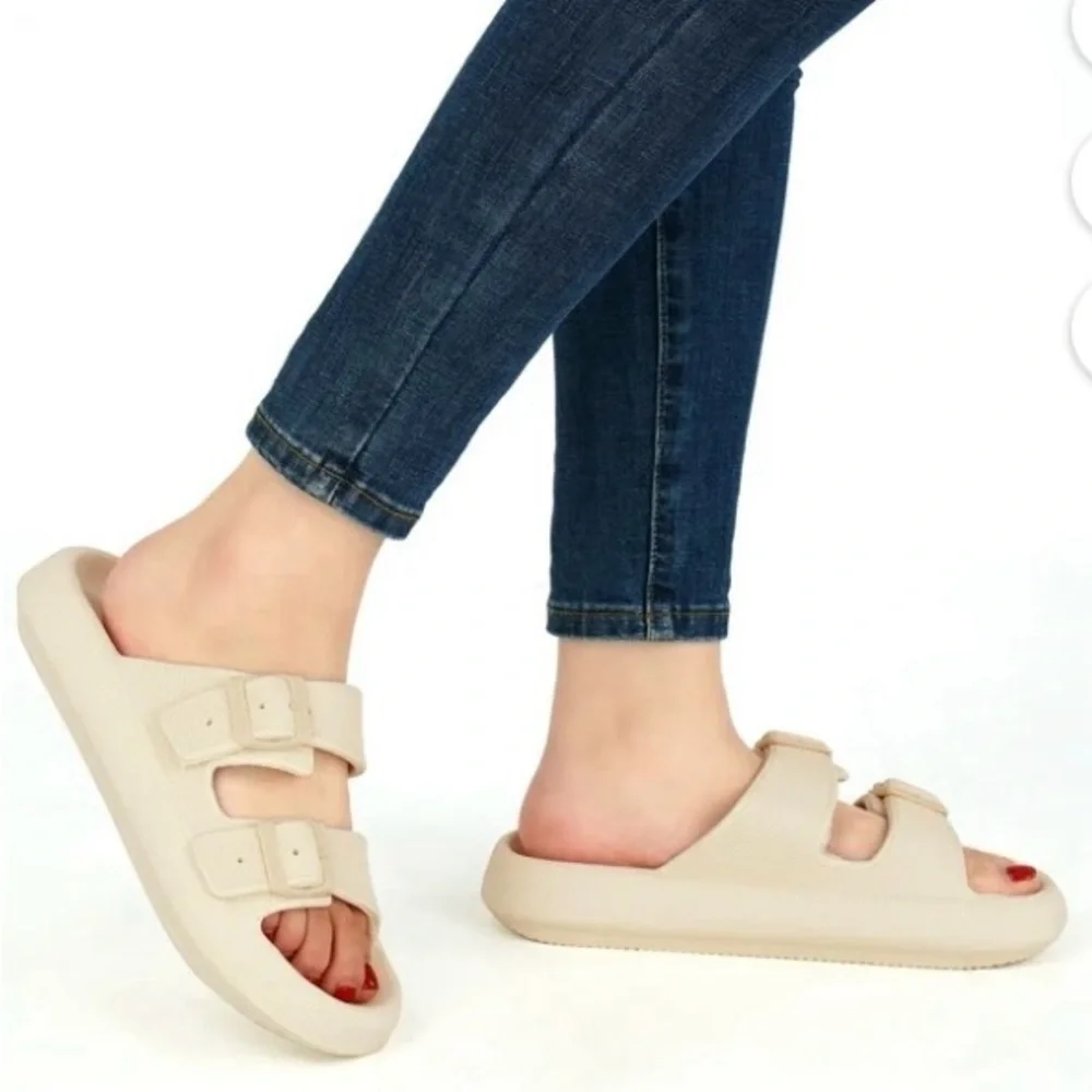 Cloud Slides for Women EVA Sandals Thick Sole Adjustable Buckles Slippers - Picture 2 of 7